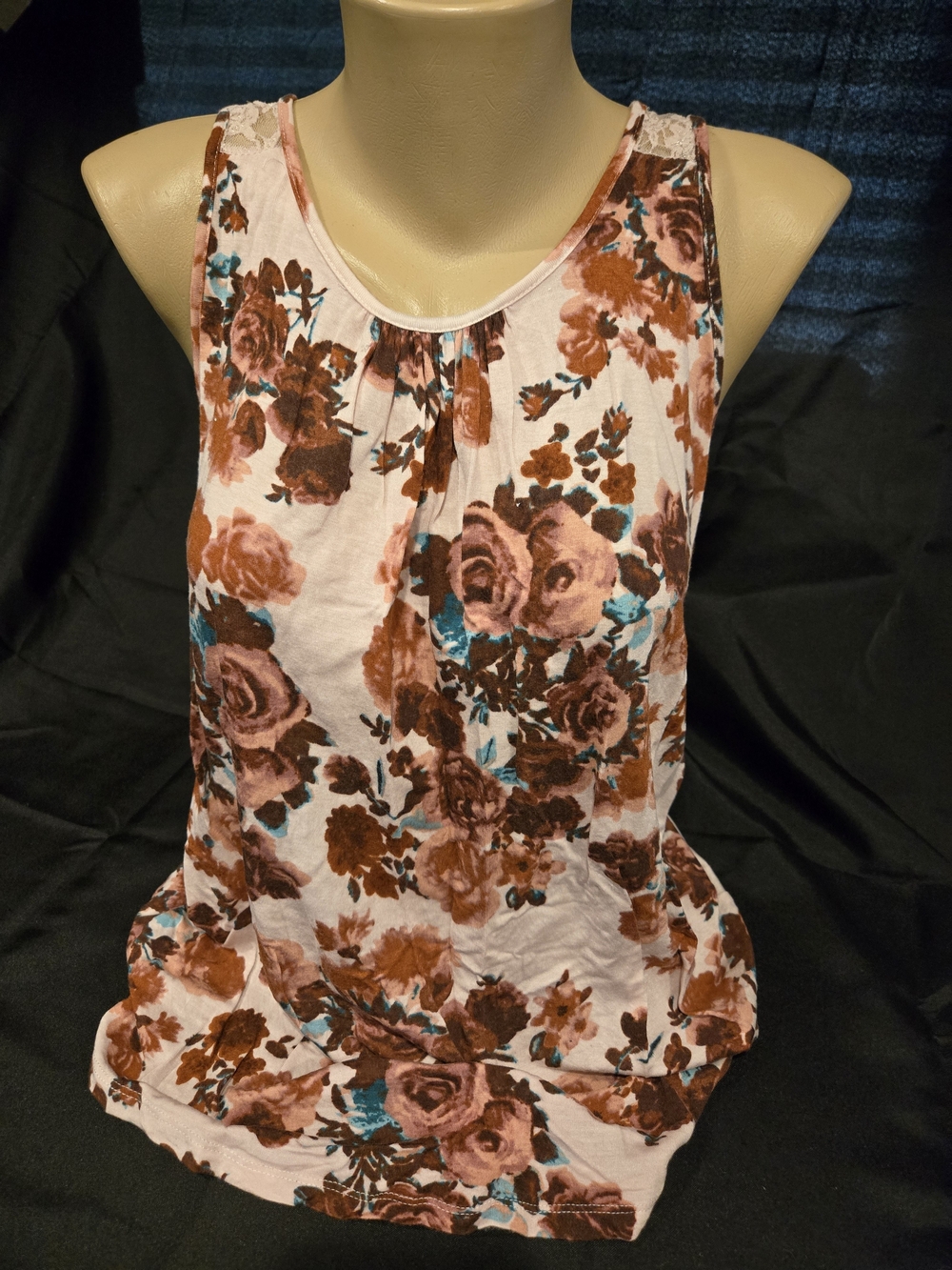 Floral Racerback Tank Top in Pink and Brown